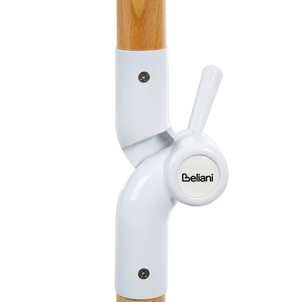 Ombrellone giardino tessuto bianco palo in legno faggio 150 cm Ombrellone esterno rotondo giardino retrò inclinabile resistente ai raggi UV