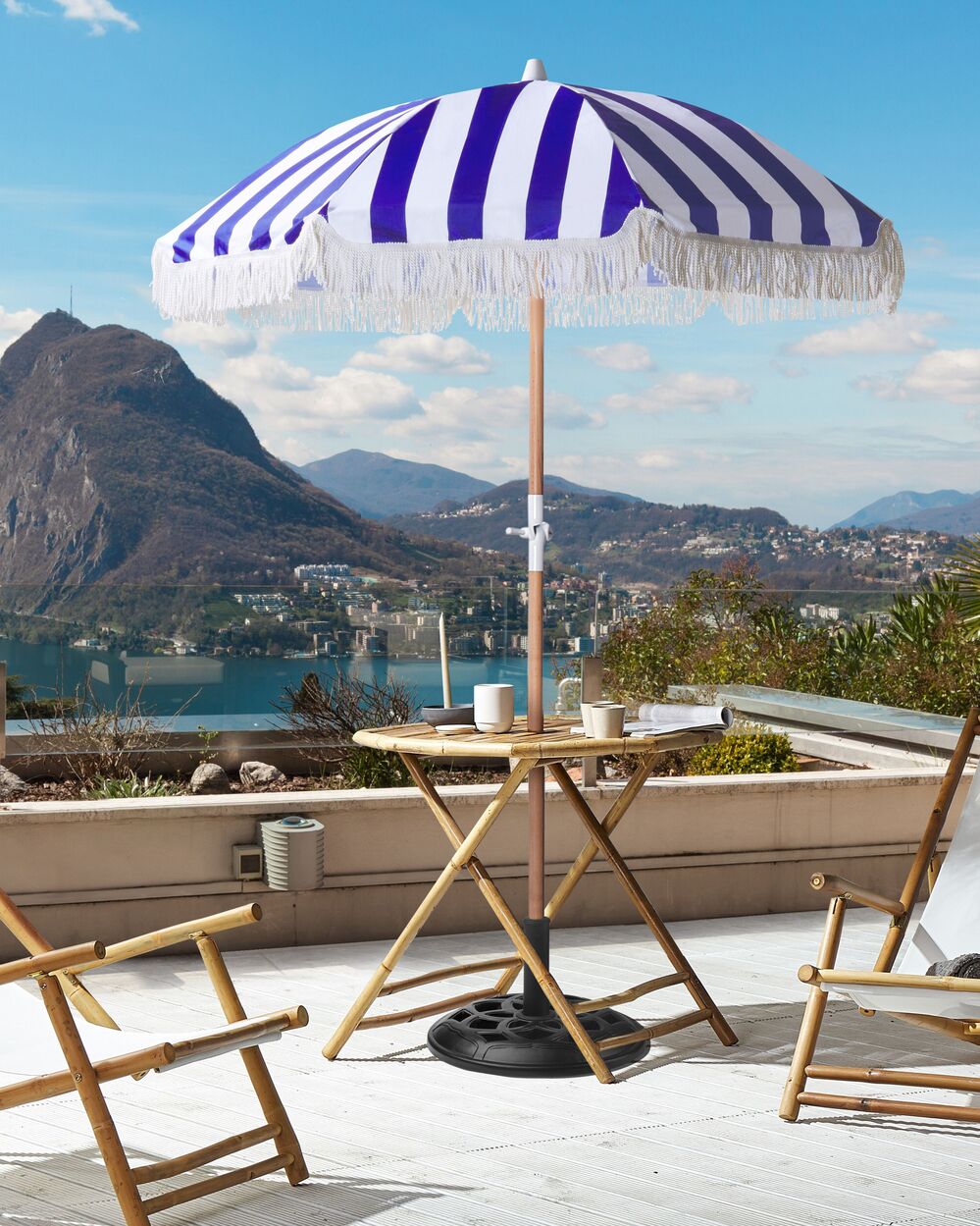 Ombrellone giardino tessuto bianco palo in legno faggio 150 cm Ombrellone esterno rotondo giardino retrò inclinabile resistente ai raggi UV