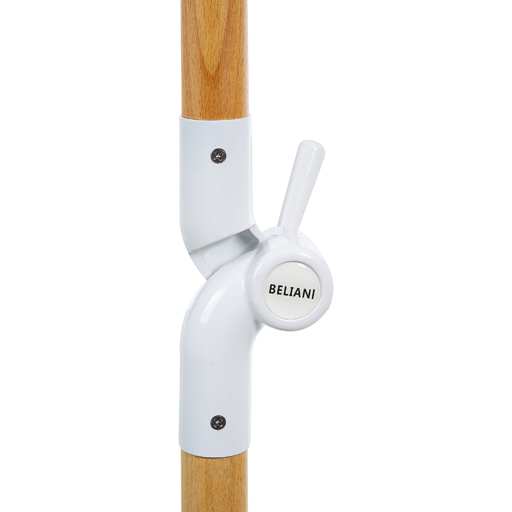 Ombrellone giardino tessuto bianco palo in legno faggio 150 cm Ombrellone esterno rotondo giardino retrò inclinabile resistente ai raggi UV