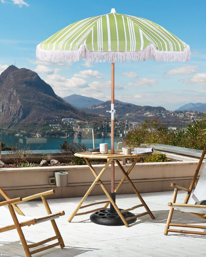 Ombrellone giardino tessuto bianco palo in legno faggio 150 cm Ombrellone esterno rotondo giardino retrò inclinabile resistente ai raggi UV