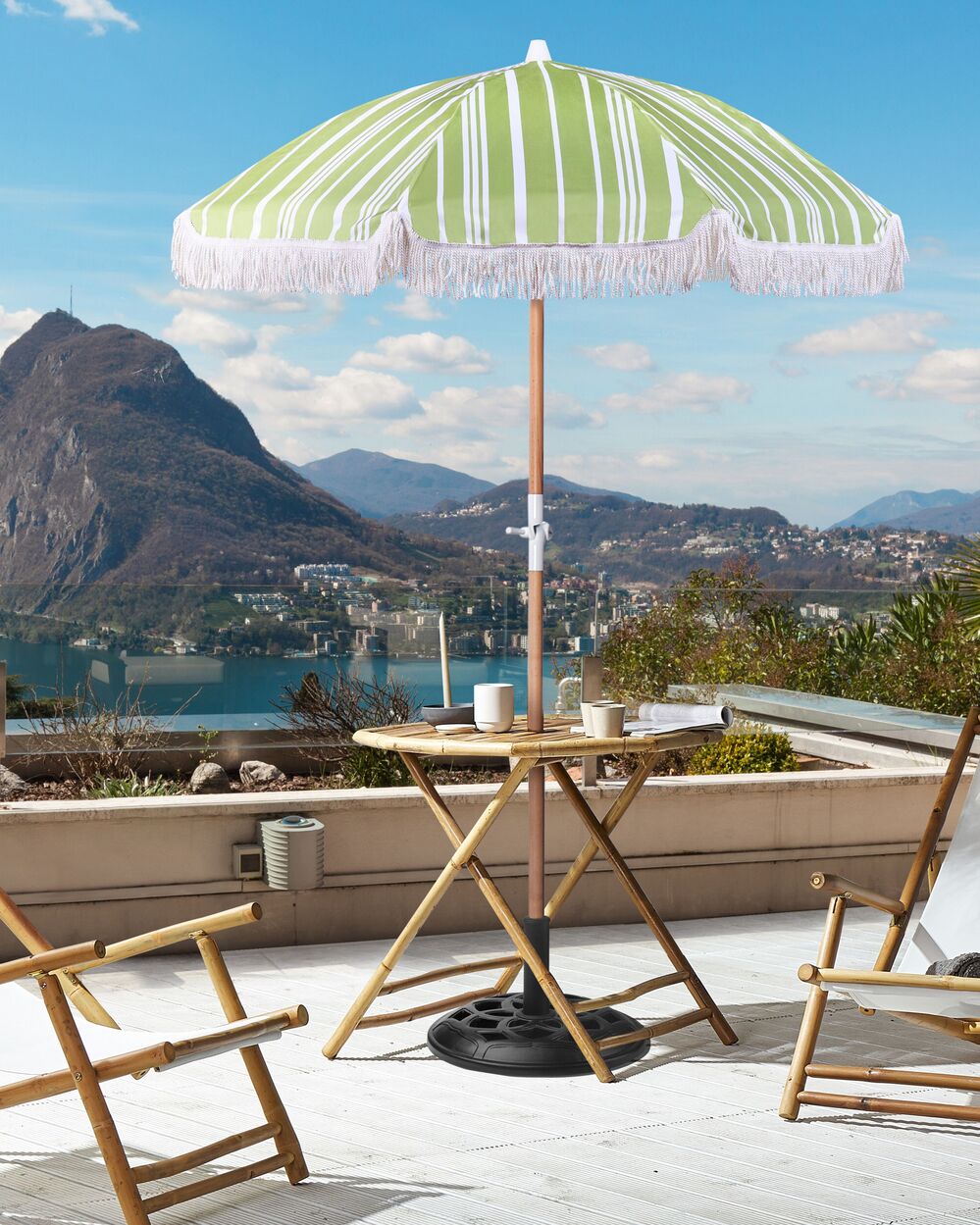 Ombrellone giardino tessuto bianco palo in legno faggio 150 cm Ombrellone esterno rotondo giardino retrò inclinabile resistente ai raggi UV