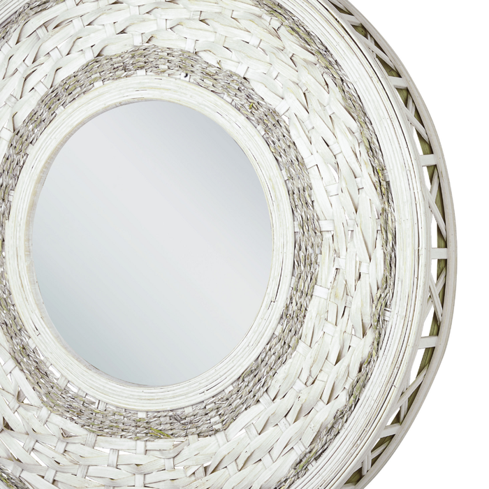 Specchio da parete in legno chiaro naturale di bambù ø 61 rotondo decorativo montato a parete pezzo d'accento