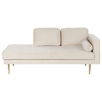 Chaise longue Velluto Beige e Oro Imbottito versione destra Orientamento Gambe In Metallo Rafforzamento Cuscino Design Moderno