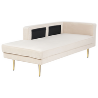 Chaise longue Velluto Beige e Oro Imbottito versione destra Orientamento Gambe In Metallo Rafforzamento Cuscino Design Moderno