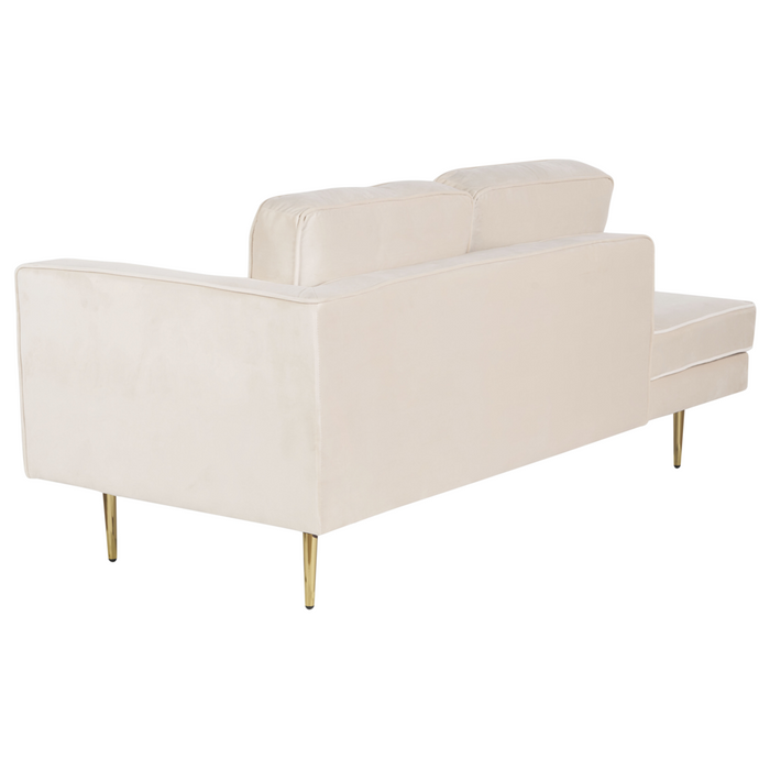Chaise longue Velluto Beige e Oro Imbottito versione destra Orientamento Gambe In Metallo Rafforzamento Cuscino Design Moderno