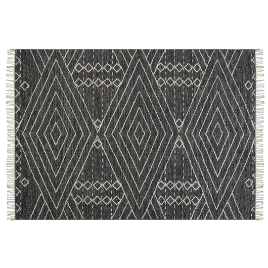 Tappeto in cotone bianco sporco nero 140 x 200 cm motivo geometrico nappe tribale orientale moderno