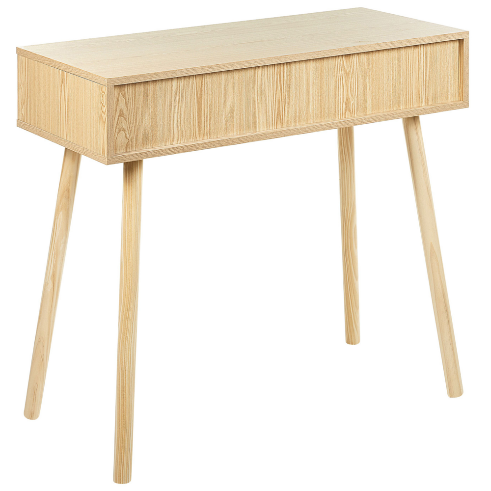 Tavolo Consolle Legno chiaro Truciolato Gambe legno 88 x 40 x 79 cm 2 Cassetti Fronti in vimini Rattan Mobili corridoio