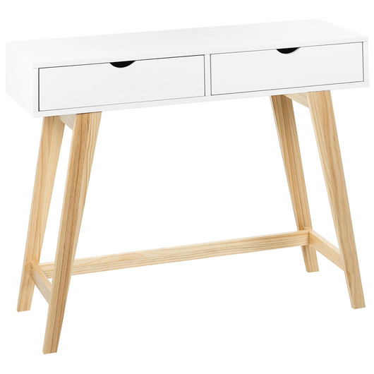 Tavolo Consolle Bianco Gambe legno MDF chiaro 101 x 36 x 78 cm 2 Cassetti Mobili soggiorno corridoio Stile scandinavo