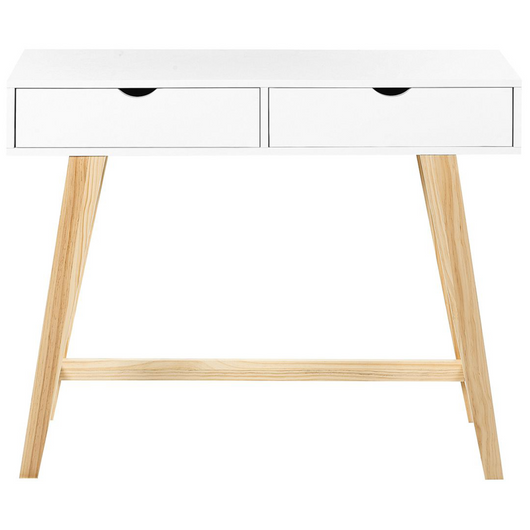 Tavolo Consolle Bianco Gambe legno MDF chiaro 101 x 36 x 78 cm 2 Cassetti Mobili soggiorno corridoio Stile scandinavo