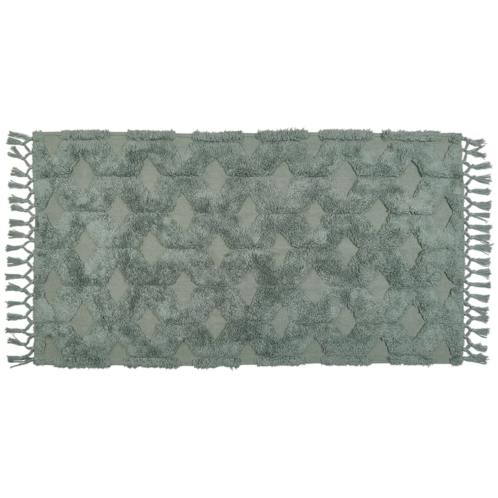 Tappeto cotone trapuntato verde con nappe 80 x 150 cm stile boho soggiorno