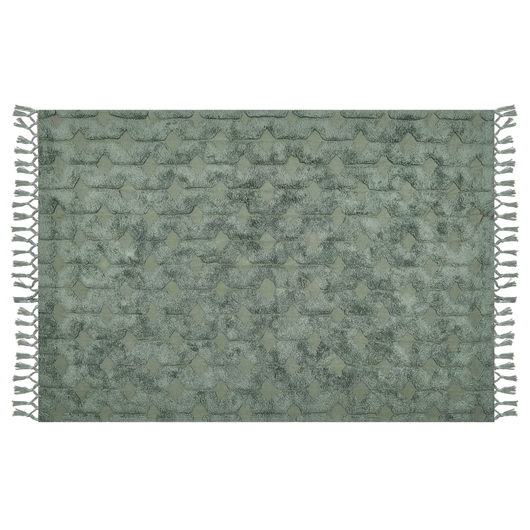 Tappeto cotone trapuntato verde con nappe 140 x 200 cm stile boho soggiorno