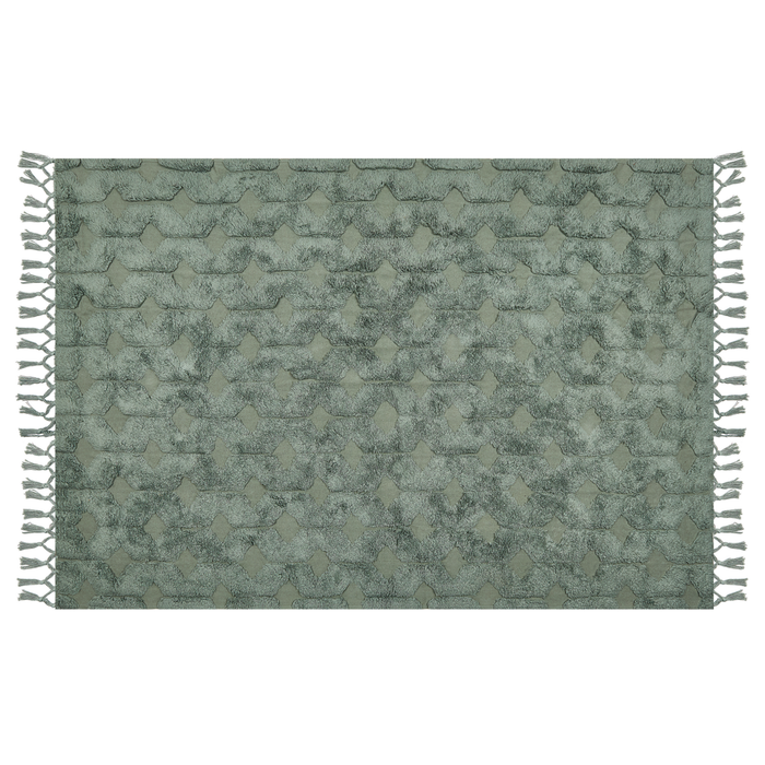 Tappeto cotone trapuntato verde con nappe 140 x 200 cm stile boho soggiorno