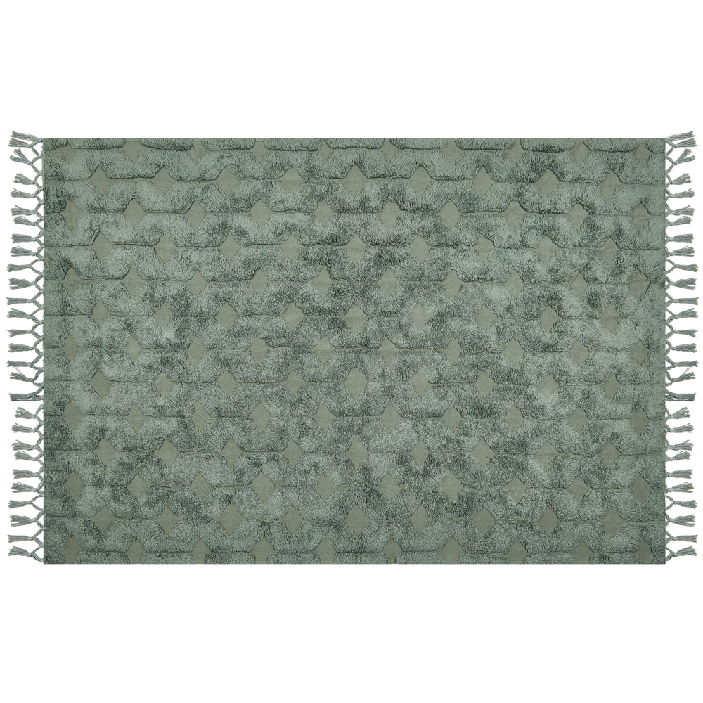 Tappeto cotone trapuntato verde con nappe 160 x 230 cm stile boho soggiorno