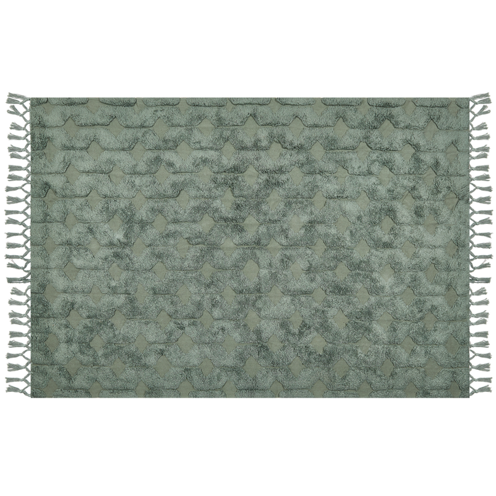 Tappeto cotone trapuntato verde con nappe 160 x 230 cm stile boho soggiorno