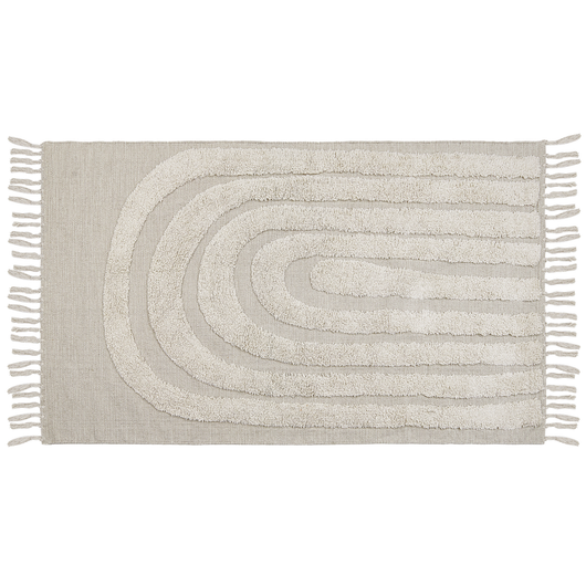 Tappeto rettangolare in cotone beige 80 x 150 cm con frange boho soggiorno camera da letto