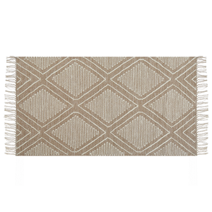 Tappeto in cotone bianco beige 80 x 150 cm motivo geometrico nappe tribali orientali