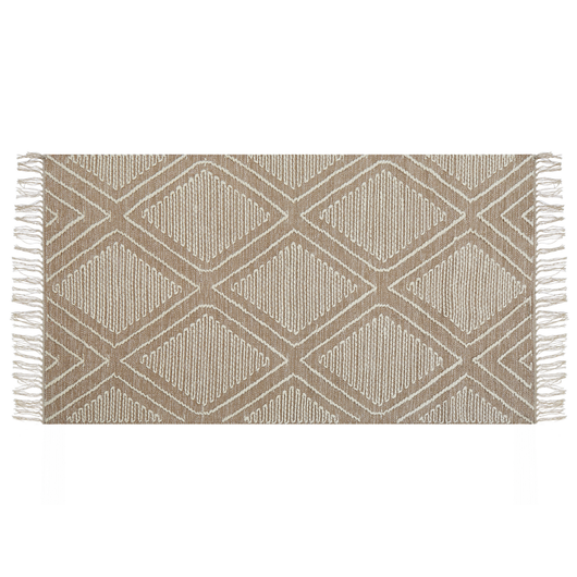 Tappeto in cotone bianco beige 80 x 150 cm motivo geometrico nappe tribali orientali