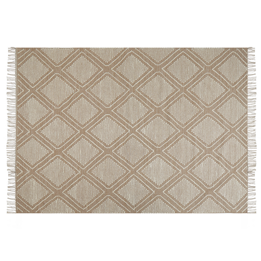 Tappeto in cotone bianco beige 140 x 200 cm motivo geometrico nappe tribali orientali
