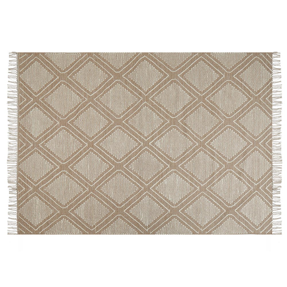 Tappeto in cotone bianco beige 160 x 230 cm motivo geometrico nappe tribali orientali