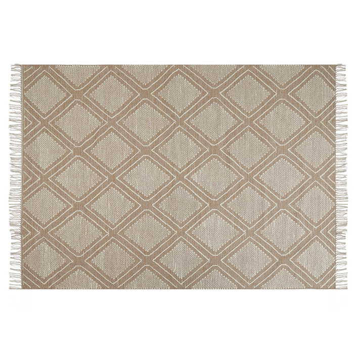 Tappeto in cotone bianco beige 160 x 230 cm motivo geometrico nappe tribali orientali