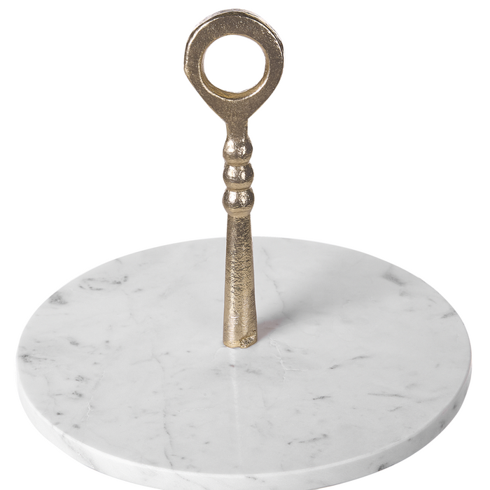 Piatto da dessert a 2 piani metallo marmo oro e bianco Design moderno e glamour