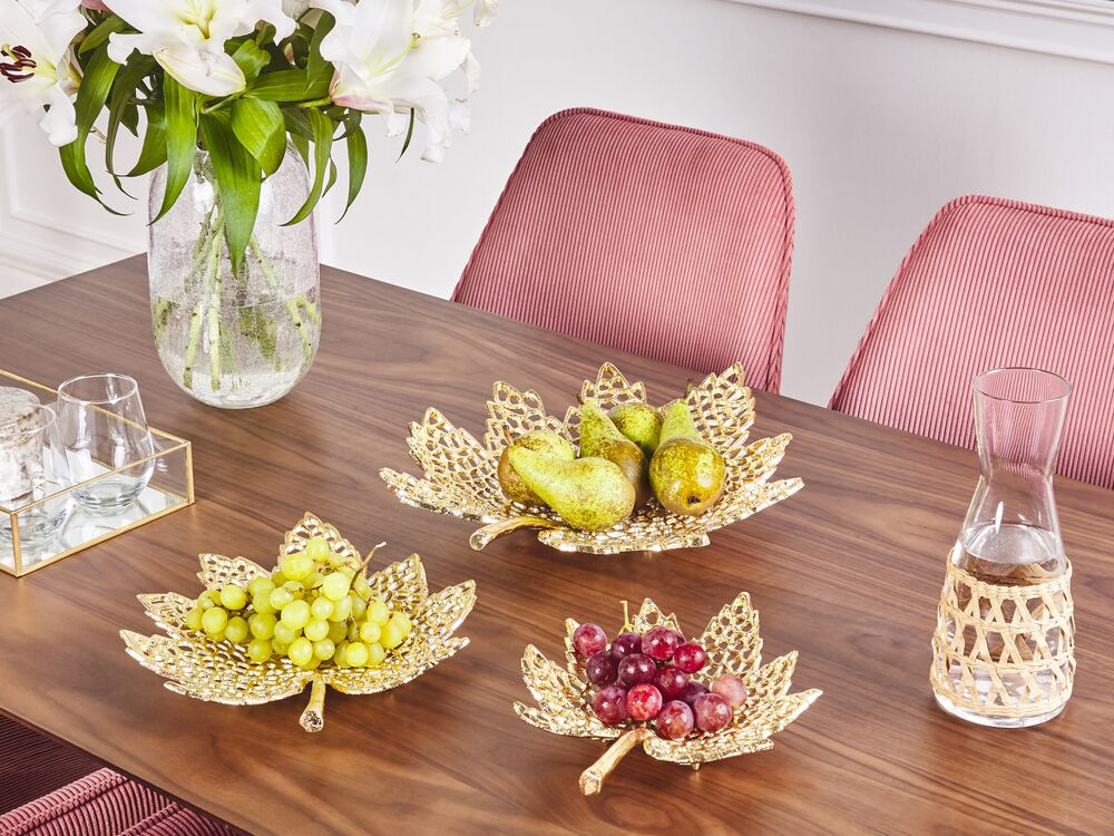 Set di 3 vassoi decorativi in alluminio dorato Foglia d'acero Glam Modern Decor Home Accessories