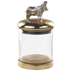 Set di 2 contenitori decorativi in alluminio oro e argento Barattoli con motivi animali Coperchi trasparenti