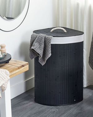 Cestino portaoggetti in bambù nero con coperchio Cestino per biancheria Accessori pratici lavanderia bucato