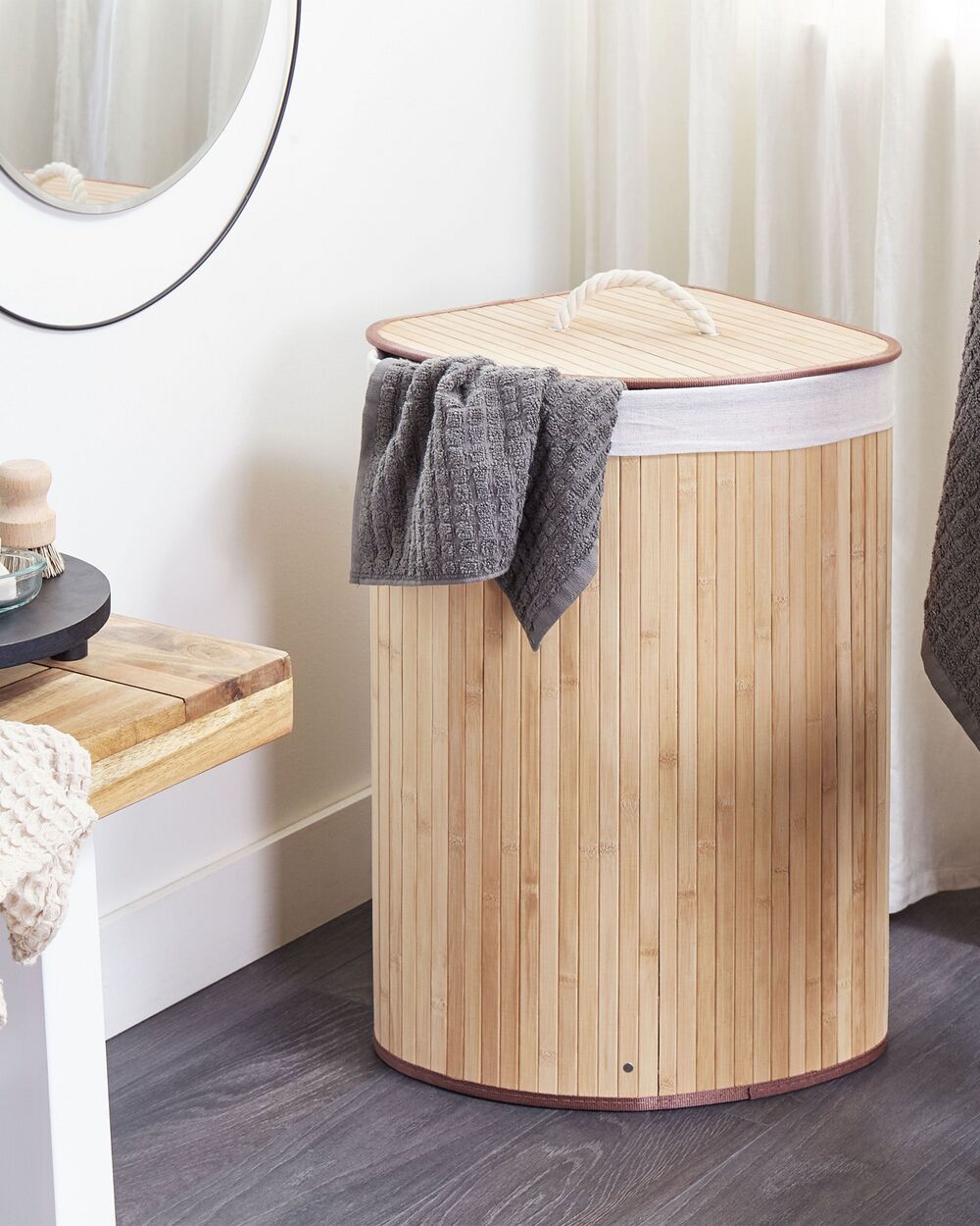 Cestino portaoggetti in bambù legno chiaro con coperchio Cestino per biancheria Accessori pratici lavanderia bucato