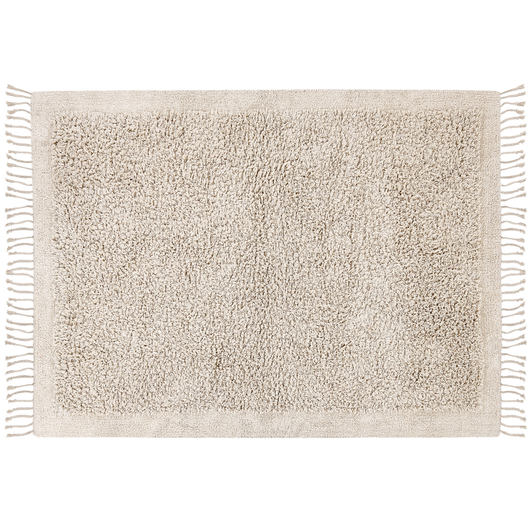 Tappeto rettangolare in cotone beige 140 x 200 cm con frange boho soggiorno camera da letto