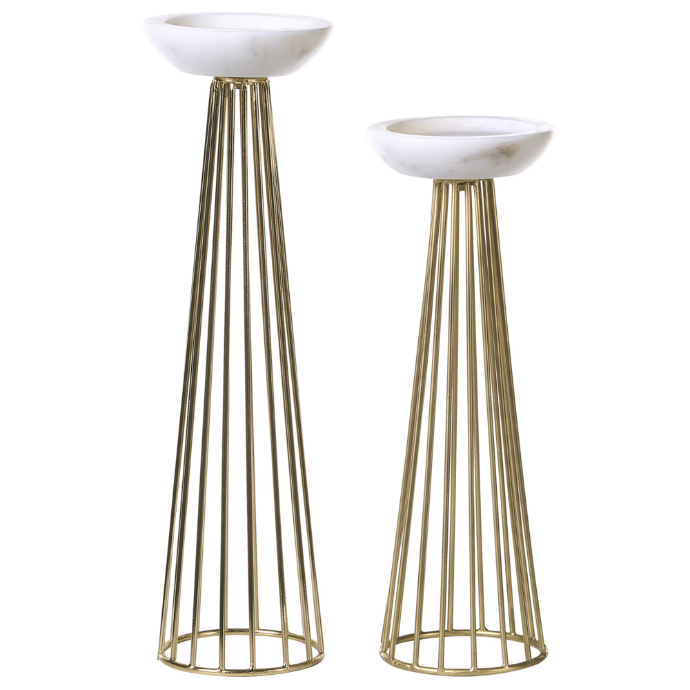 Set di 2 portacandele Oro con effetto marmo Metallo Design moderno Bastoncini per candele Classico