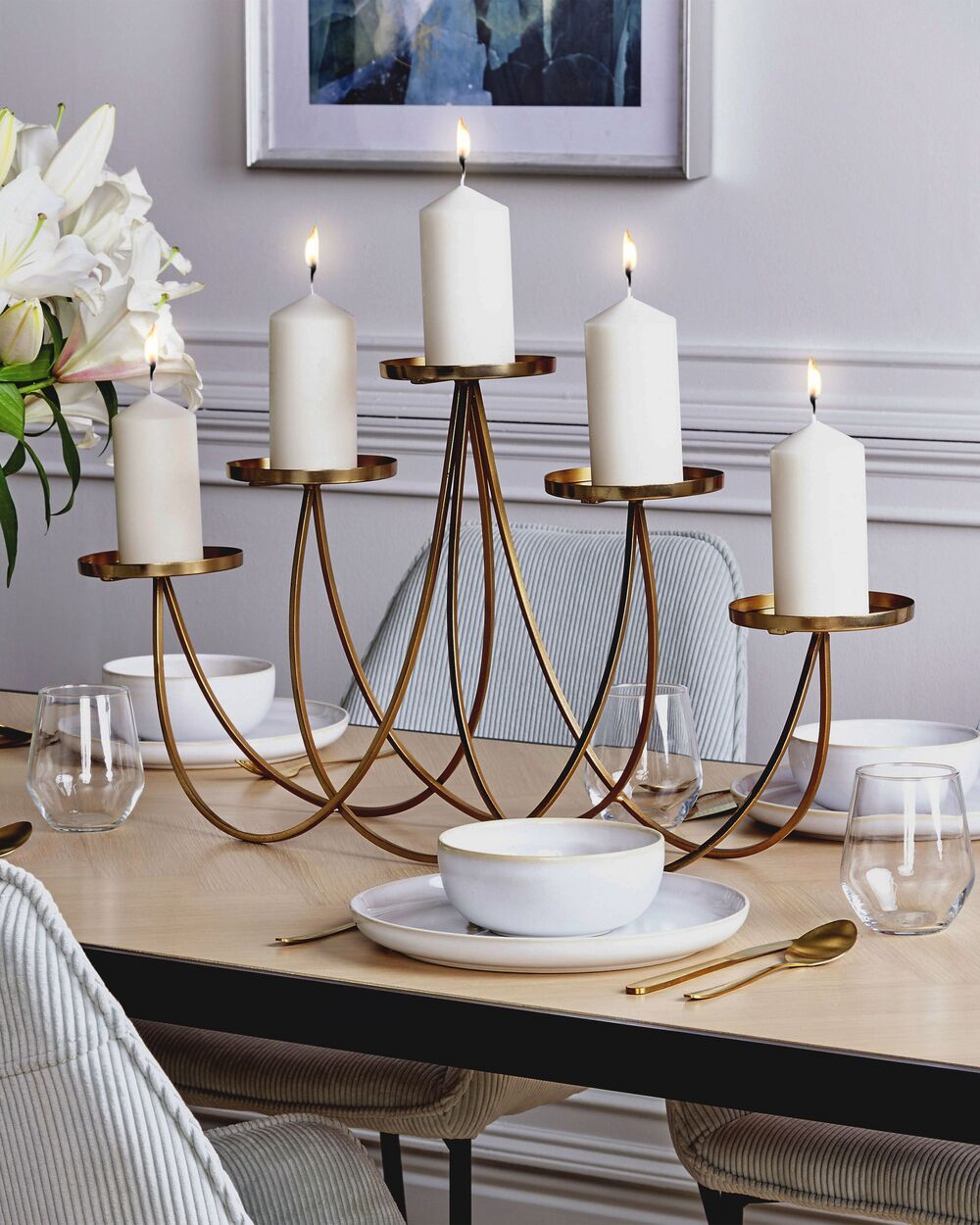 Portacandele in metallo oro 5 candele Candelabro moderno glamour