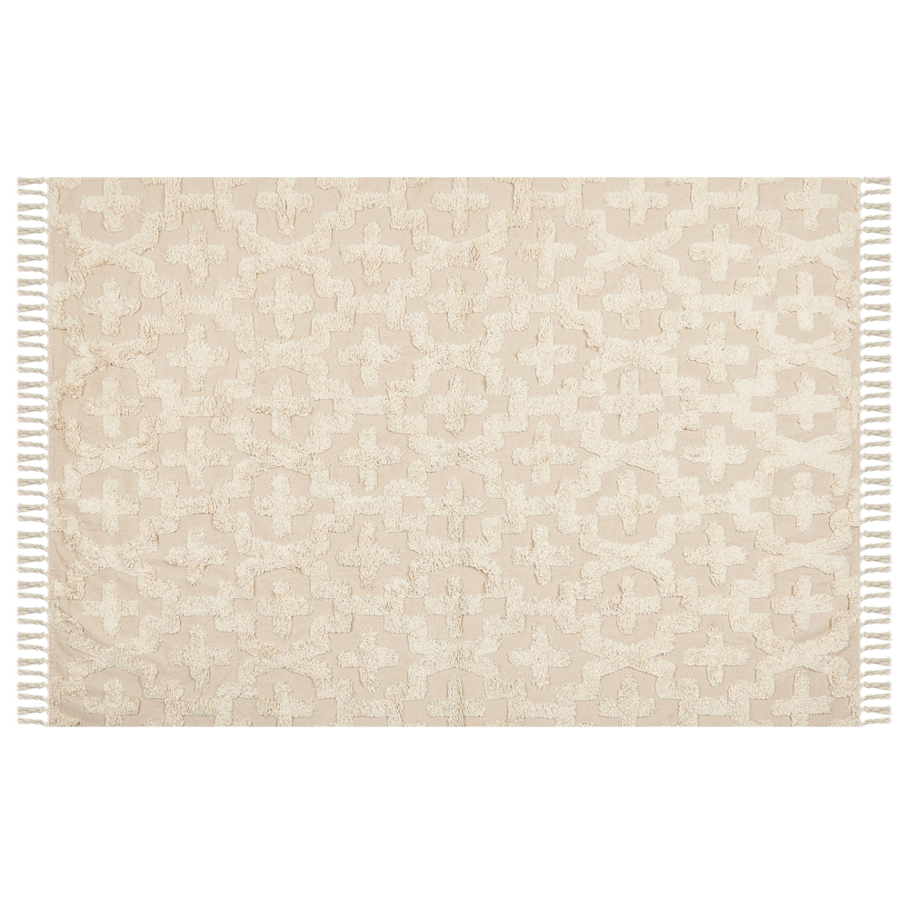 Tappeto in cotone beige 140 x 200 cm minimalista trapuntato motivo geometrico soggiorno camera da letto