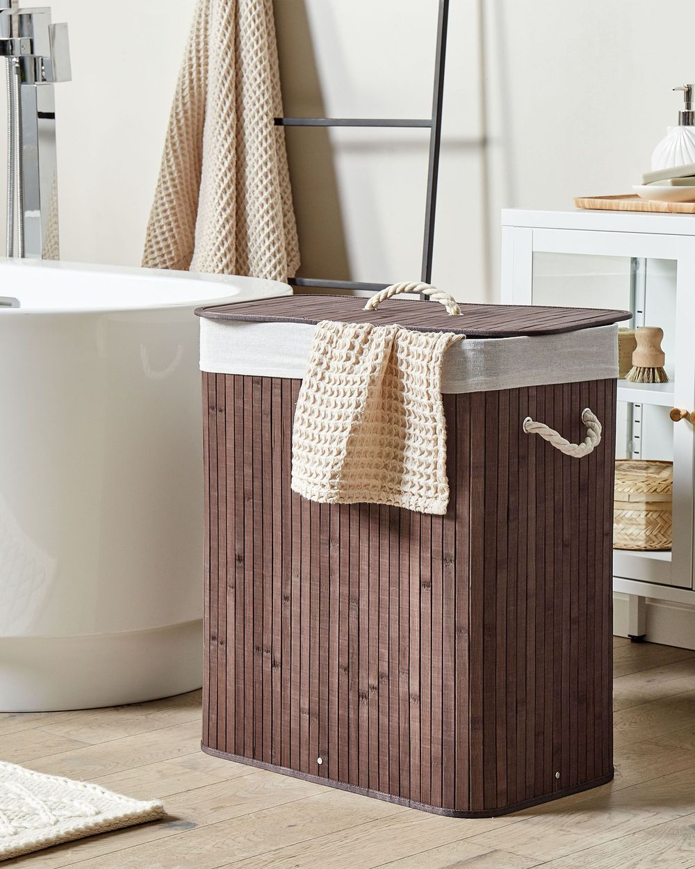 Cestino portaoggetti in bambù legno scuro con coperchio Cestino per biancheria Accessori pratici lavanderia bucato