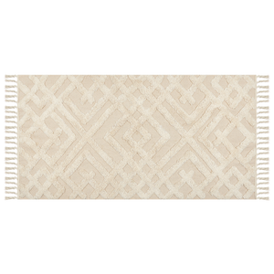 Tappeto in Cotone Beige 80 x 150 cm Minimalista Shaggy Trapuntato Nappa motivo Geometrico soggiorno camera da Letto