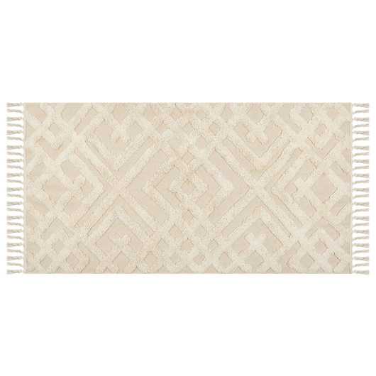 Tappeto in Cotone Beige 80 x 150 cm Minimalista Shaggy Trapuntato Nappa motivo Geometrico soggiorno camera da Letto