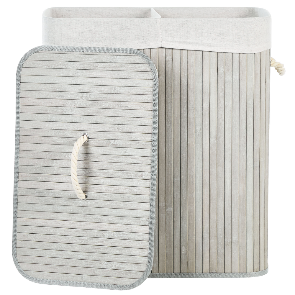 Cestino portaoggetti in bambù grigio con coperchio Cestino per biancheria Accessori pratici lavanderia bucato