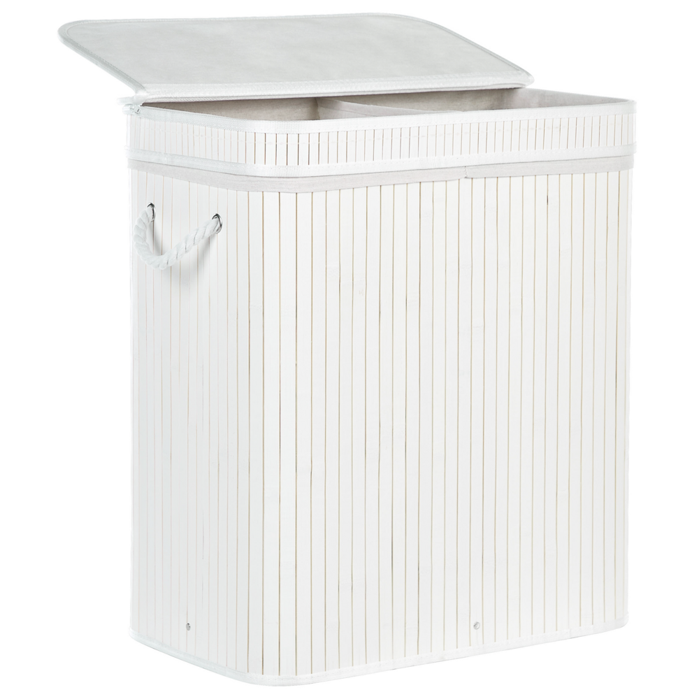 Cestino portaoggetti in bambù bianco con coperchio Cestino per biancheria Accessori pratici lavanderia bucato