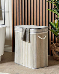 Cestino portaoggetti in bambù grigio con coperchio Cestino per biancheria Accessori pratici lavanderia bucato