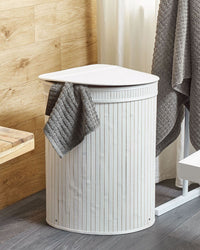 Cestino portaoggetti in bambù bianco con coperchio Cestino per biancheria Accessori pratici lavanderia bucato