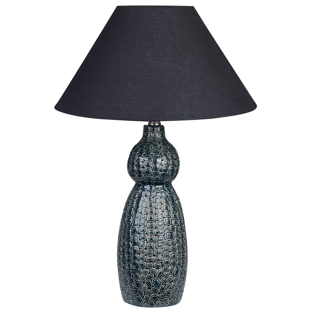 Lampada da tavolo Base in ceramica blu scuro nero Paralume in tessuto Illuminazione d'ambiente Lampada da tavolo da comodino