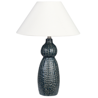 Lampada da tavolo Base in ceramica blu scuro nero Paralume in tessuto Illuminazione d'ambiente Lampada da tavolo da comodino