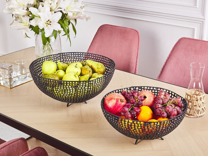 Vassoio decorativo in metallo nero Accessori rotondi Vassoio con design traforato