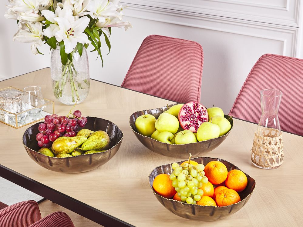 Set di 3 vassoi decorativi in metallo d'ottone con finitura anticata Design rotondo per vassoi d'accento