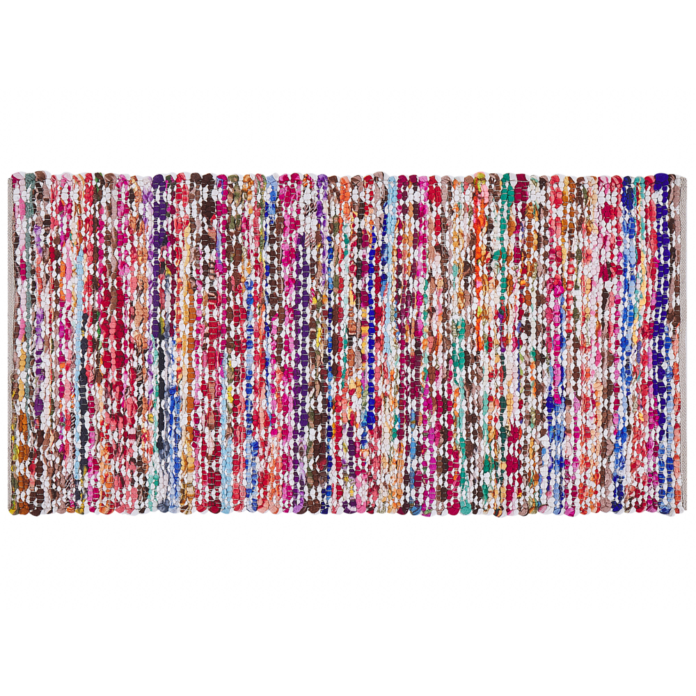 Tappeto tappetino Multicolore Poliestere Cotone 80 x 150 cm Motivo Geometrico Rettangolare Intrecciato a Mano Boho