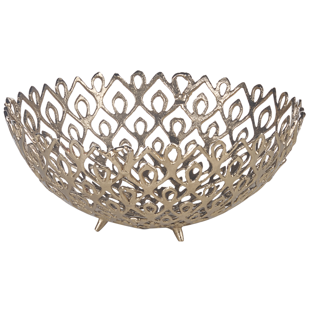 Set di 2 vassoi decorativi Ciotola rotonda in metallo dorato con design traforato