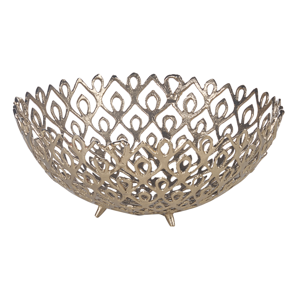 Set di 2 vassoi decorativi Ciotola rotonda in metallo dorato con design traforato