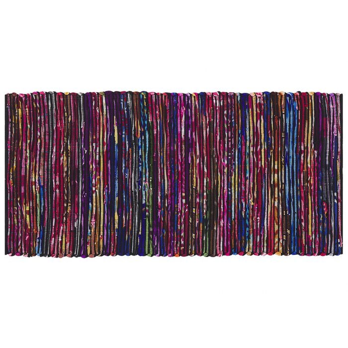 Tappeto Cotone Poliestere Scuro Multicolore 80 x 150 cm Rettangolare Fatto a Mano Boho Eclettico