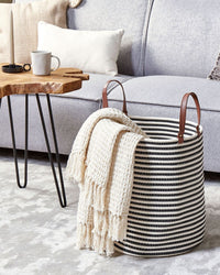 Cestino portaoggetti Cotone bianco e nero fatto a mano con maniglie Modello a righe Cesto per la biancheria in tessuto