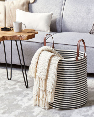 Cestino portaoggetti Cotone bianco e nero fatto a mano con maniglie Modello a righe Cesto per la biancheria in tessuto